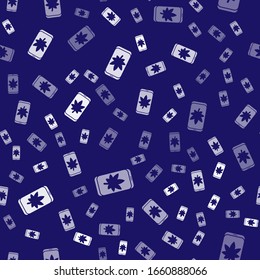 Leaf blanco en el icono de la pantalla del teléfono móvil aislado sin fisuras en el fondo azul. Ilustración vectorial