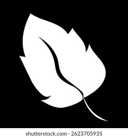 Forma de hoja blanca. Icono de silueta natural. Vector plano contorno. Fondo negro oscuro.