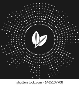 White Leafs icon isolated on grey background. Fresh natural product symbol. Abstract circle random dots. Vector Illustration