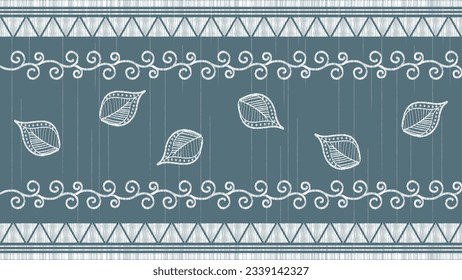 White leafs on green background.Ikat ethnic oriental seamless pattern traditional.Aztec style abstract vector illustration.design for texture,fabric,clothing,wrapping,decoration.