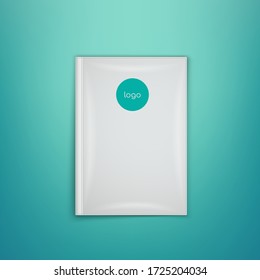 Planilla de cuero blanco diario con logotipo sobre fondo turquesa. Ilustración vectorial realista de un planificador duro diario.