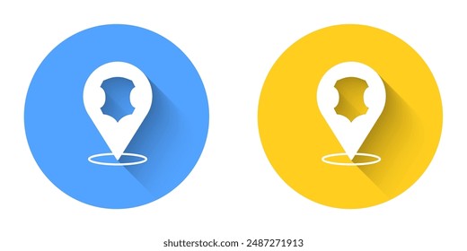 White Leather icon isolated with long shadow background. Circle button. Vector
