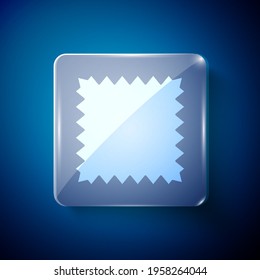 Weißes Leder Symbol einzeln auf blauem Hintergrund. Viereckige Glasplatten. Vektorgrafik