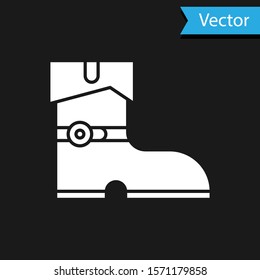 White Leather pirate boots icon isolated on black background.  Vector Illustration