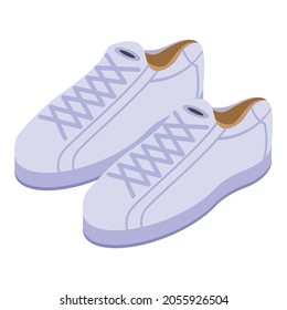 White leather sneakers icon. Isometric of white leather sneakers vector icon for web design isolated on white background