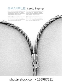 White leather texture background with zipper. Vector illustration 