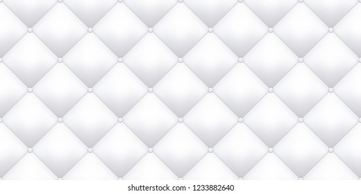 White leather upholstery texture pattern background. Vector vintage royal sofa leather upholstery buttons seamless pattern