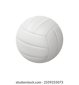 White leather volleyball ball on white, 3D illustration. Vector volley ball vinyl sphere, sport equipment. Sports and leisure activities, hobby and training, entertainment. Vector in flat style