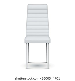 White leathern office chair with silver metallic legs realistic vector illustration. Empty modern comfortable armchair classic interior furniture elegance ergonomic business seat