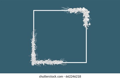 White Leaves Frame on dark blue background Vector illustration