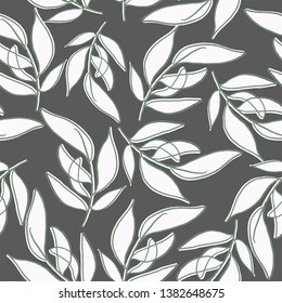 white leaves with gray background vector seamless pattern - Great for wallpaper,backgrounds,gifs,surface pattern design,packaging design projects,