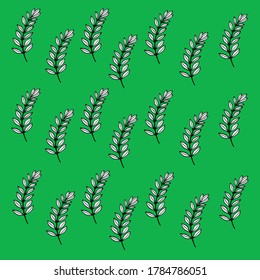 White leaves green background pattern colorful print