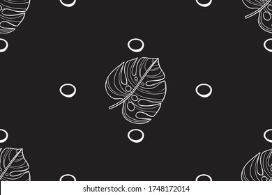 LAS HOJAS BLANCAS EN UN FONDO NEGRO. Hojas lineales, patrón geométrico sin costura, papel de envoltura. Gráficos vectoriales y diseño.