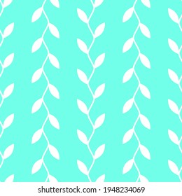 White leaves on blue background, seamless pattern, simple vector design for wrapping or textile