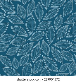 white leaves on a blue background vector seamless abstract hand-drawn pattern