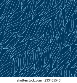 white leaves on a blue background vector seamless abstract hand-drawn pattern