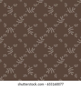 The white leaves on brown background. Seamless pattern. Suitable for packing, Wallpaper, printing, cosmetics, Soaps. Vector illustration