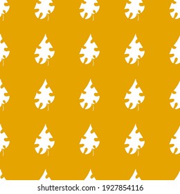 White leaves on goldenrod background simple seamless pattern vector. Sunny yellow positive summer seamless pattern. Little monstera plant leaves vibrant floral endless texture. One of a series