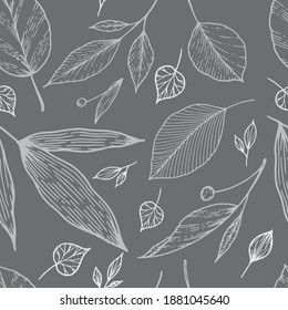 hojas blancas en fondo gris vector de patrón sin soldadura