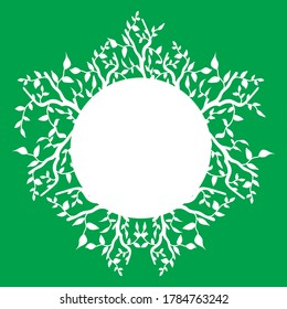 Hojas blancas en un fondo verde. Marco rectangular para postales, saludos, guardar la fecha, invitaciones de boda