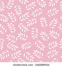 White leaves on pink background. Seamless pattern. Vector background.