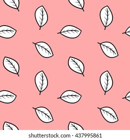 white leaves on pink background seamless vector pattern illustration