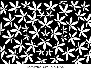 White Leaves pattern on black Background .- Illustration,season,Springtime, Leaf, Vector, Textured, wallpaper, backdrop