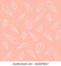 white leaves pattern outline and dots on pink background, Vector illustration