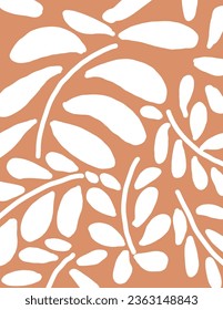 White leaves patterns on peach color for web banner, business presentation, branding package, fabric print, wallpaper, social media post, doodle, notes, book covers, wall decor