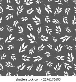 White leaves seamless pattern with grey background.