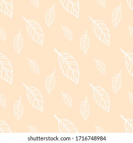 White leaves seamless pattern,Isolated on a light orange background, For wallpaper pattern, For interior decoration , minimal style, for background images, pattern print, vector illustration.