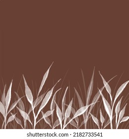 White leaves watercolor brush texture leaf on brown background for title presentation cover square dimension vector illustration aquarelle for wallpaper and backdrop.