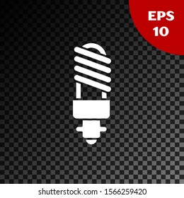 White LED light bulb icon isolated on transparent dark background. Economical LED illuminated lightbulb. Save energy lamp.  Vector Illustration