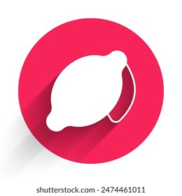 Weißes Zitronensymbol isoliert mit langem Schattenhintergrund. Roter Kreis Button. Vektorgrafik