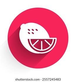 White Lemon icon isolated with long shadow background. Red circle button. Vector