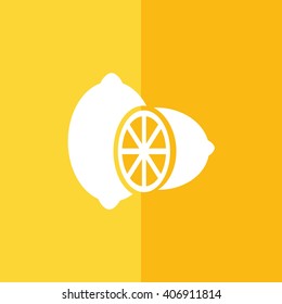 White lemon icon vector illustration. Yellow background