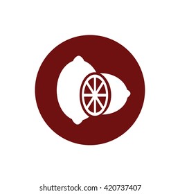 White lemon icon vector illustration. Red circle. Red button