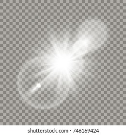 White Lens Flare Effect. Transparent Halo, Glares And Particles. Realistic Light Elements.