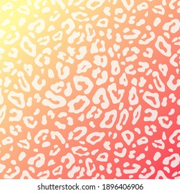 Las manchas de leopardo blanco no se dejan indiferente en el fondo de gradiente rojo y amarillo. Ilustración vectorial para diseño gráfico de moda, estampados de camisetas, carteles, decoraciones, cubiertas, telas, envolturas, pancartas y volantes.