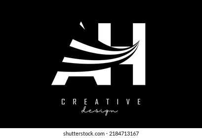 Logo de la letra blanca AH A H con líneas principales y diseño de concepto de carreteras. Cartas con diseño geométrico. Ilustración vectorial con letras y líneas y cortes creativos.