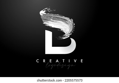 White Letter B Logo Brush Stroke with Artistic Watercolor Paint Brush Icon Vector Design. Modern Elegant Minimalist Stroke Letter B Shape Symbol with Paint Style Swoosh. 