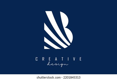 White letter B logo with leading lines design. Letter with geometric and creative cuts design. Vector Illustration with letter.