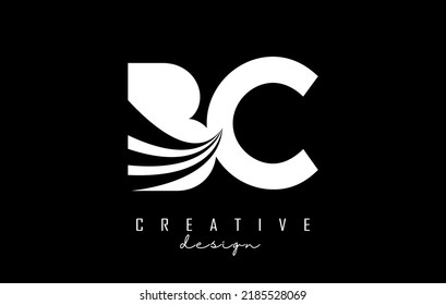 Letra blanca logotipo BC b c con líneas principales y diseño de concepto de carretera. Cartas con diseño geométrico. Ilustración vectorial con letras y líneas y cortes creativos.