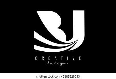 White letter Bj b j logo with leading lines and road concept design. Letters with geometric design. Vector Illustration with letter and creative cuts and lines.