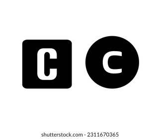 A white letter C logo on a background of black squares and circles, as well as isolated A-Z letter logos on a black squares and circles background.