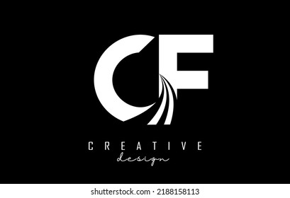 White letter CF c f logo with leading lines and road concept design. Letters with geometric design. Vector Illustration with letter and creative cuts and lines.