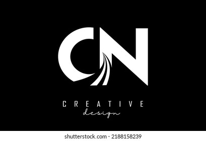 White letter CN c n logo with leading lines and road concept design. Letters with geometric design. Vector Illustration with letter and creative cuts and lines.