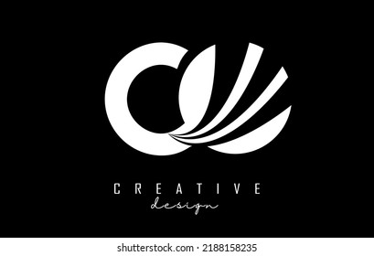 White letter Co c o logo with leading lines and road concept design. Letters with geometric design. Vector Illustration with letter and creative cuts and lines.