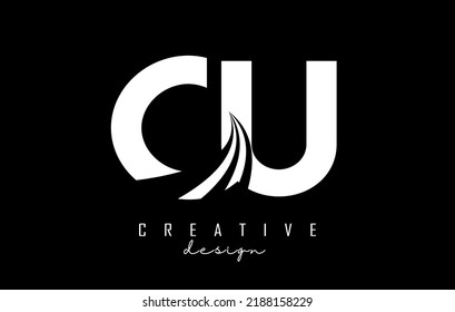 White letter CU c u logo with leading lines and road concept design. Letters with geometric design. Vector Illustration with letter and creative cuts and lines.