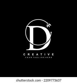 white letter D logo template with floral ornaments and circular lines. elegant and luxurious letter D logo design. beautiful letter D logo vector. D icon